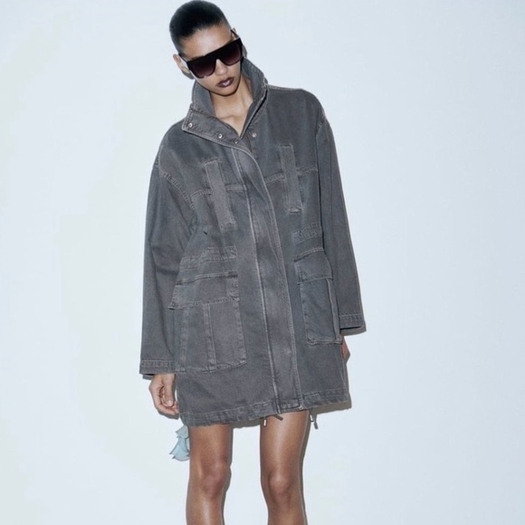 NWOT Oversized denim parka high neck. Size XS - Picture 2 of 12